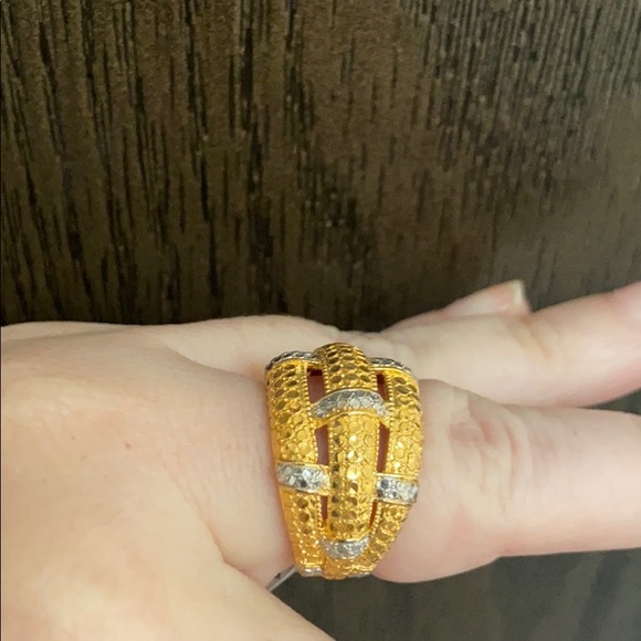 Sterling 925 18k Gold Clad Basket Weave Ring  7 - Picture 9 of 11